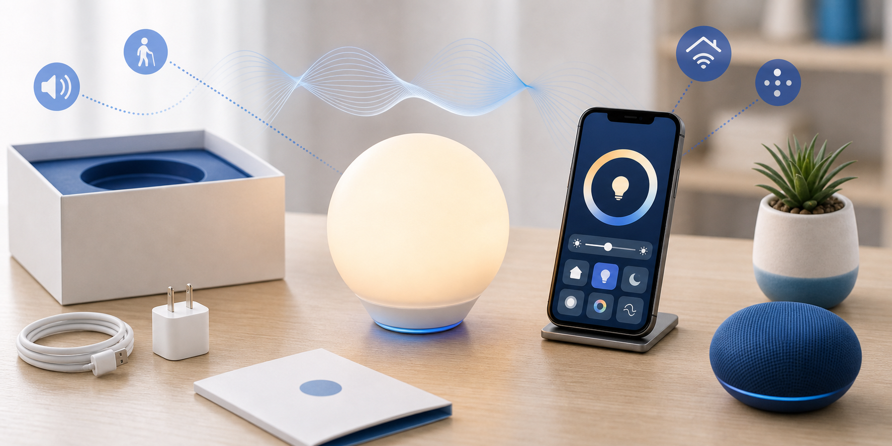 Descripción de imagen: ilustración generada para el artículo Unboxing Lámpara HomeKit Eve Flare en AliBlueBox.