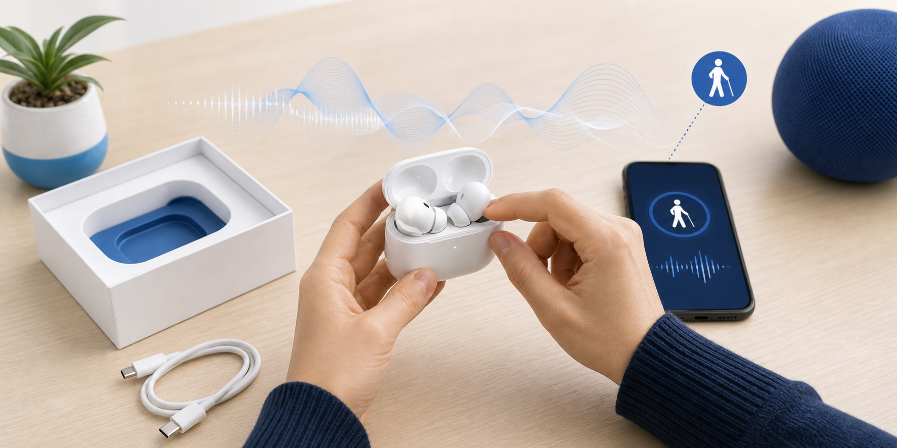 Descripción de imagen: ilustración generada para el artículo Unboxing AirPod Pro en AliBlueBox.