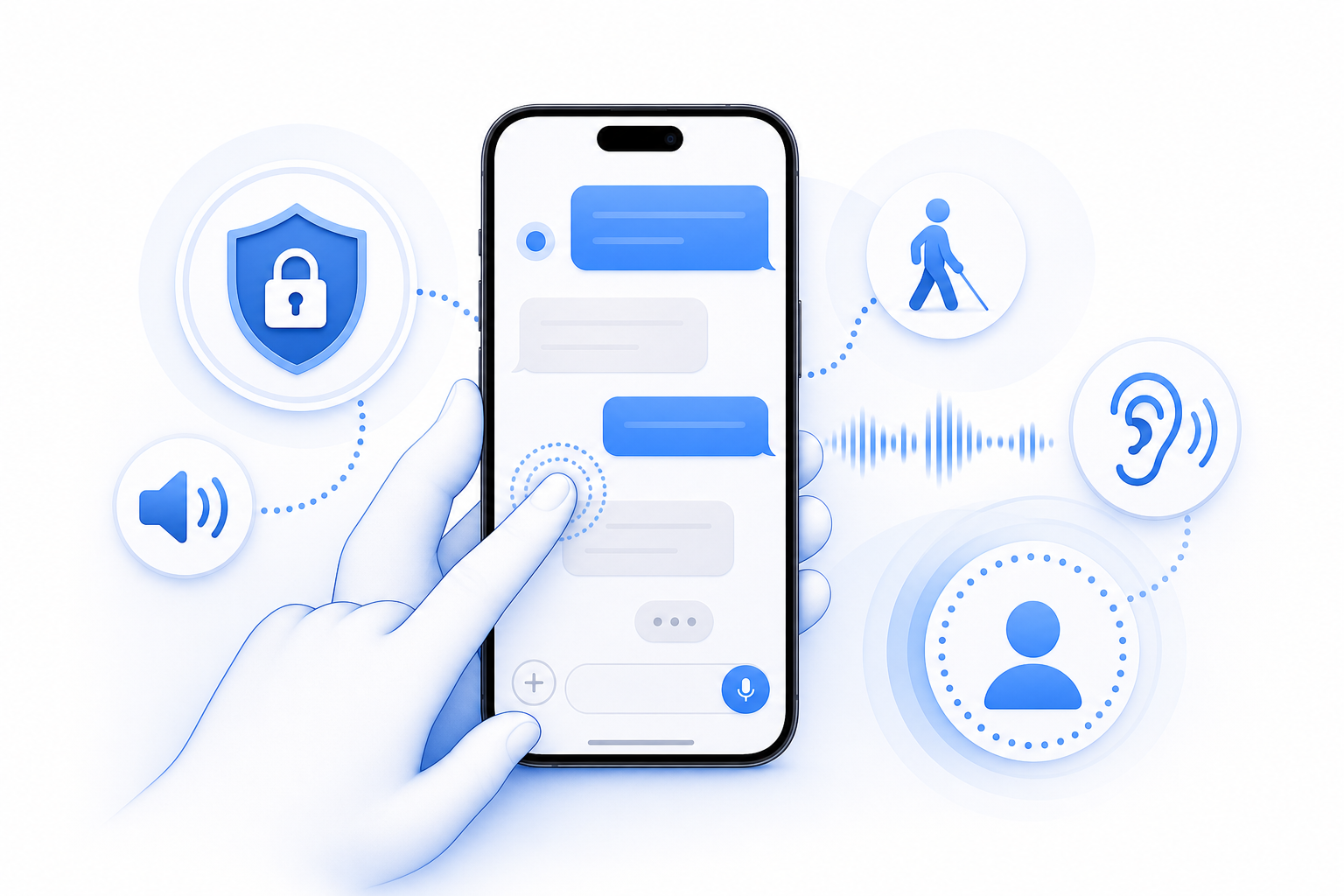 Descripción de imagen: ilustración generada para el artículo Signal A Ciegas (Alternativa Accesible A WhatsApp) en AliBlueBox.