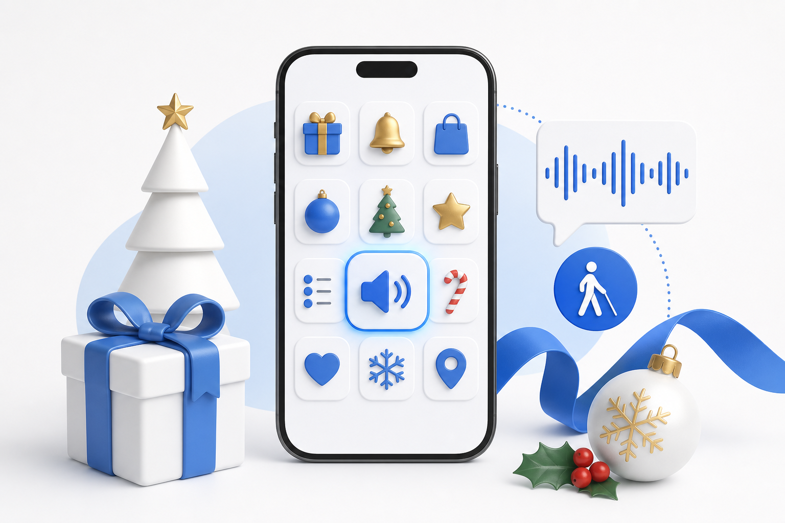 Descripción de imagen: ilustración generada para el artículo App Imprescindible Para Está Navidad A Ciegas en AliBlueBox.