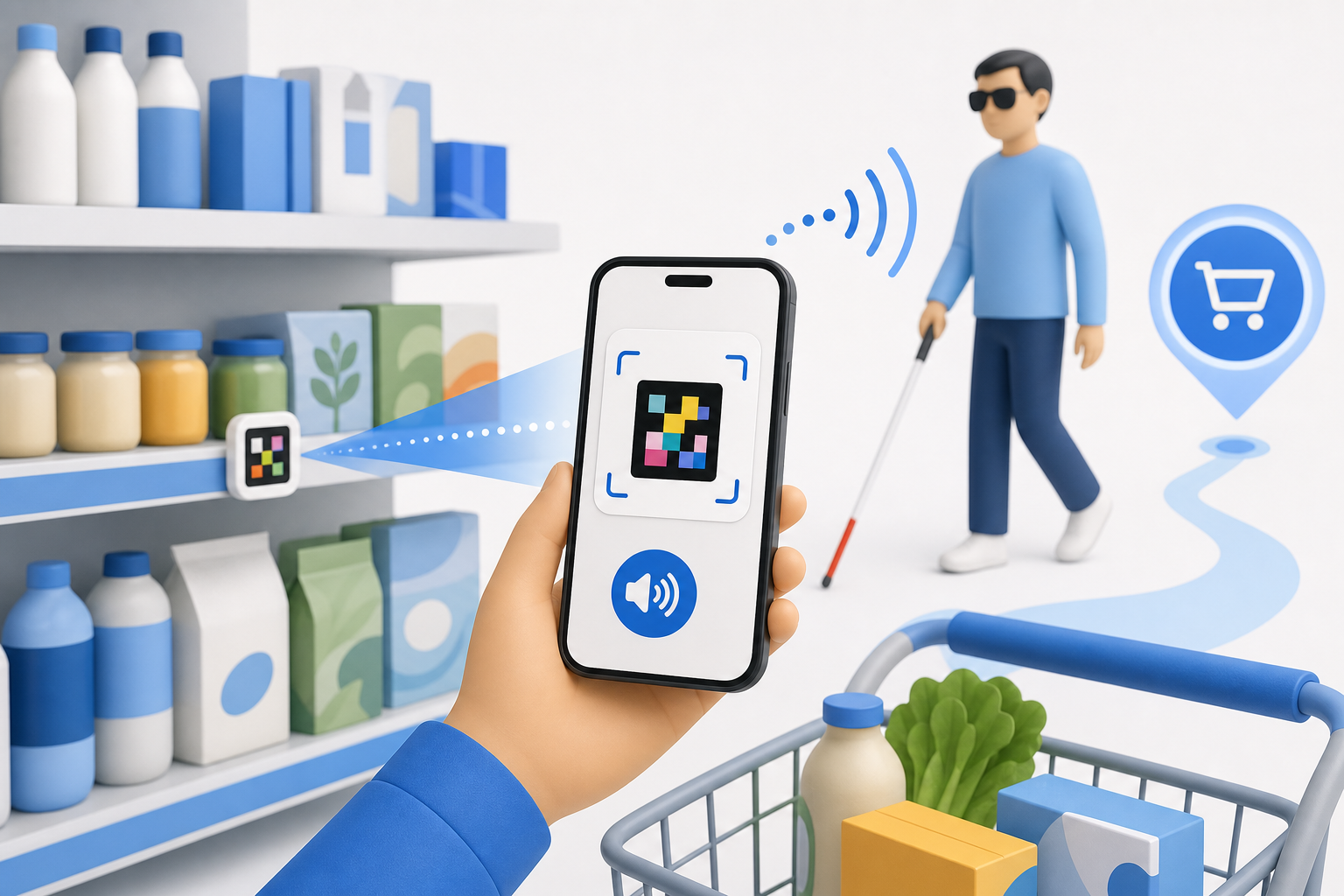 Descripción de imagen: ilustración generada para el artículo Comprando En El Súper Con NaviLens A Ciegas en AliBlueBox.