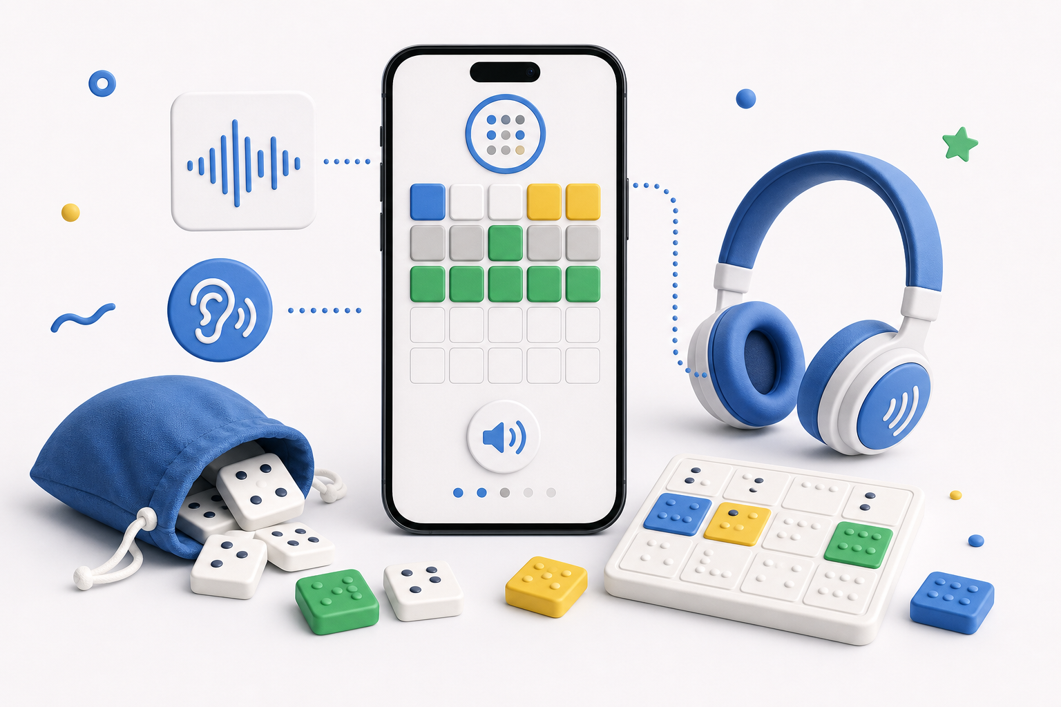 Descripción de imagen: ilustración generada para el artículo Juega A Letteronic Accesible A Ciegas en AliBlueBox.