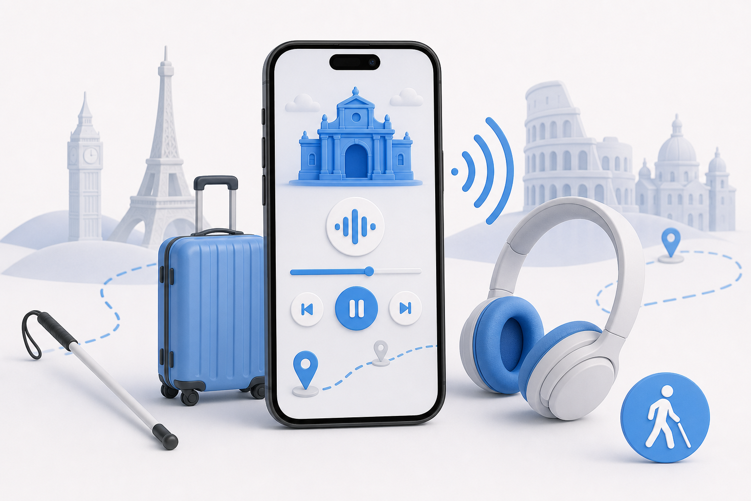 Descripción de imagen: ilustración generada para el artículo MyWoWo Audioguias Para Viajar A Ciegas en AliBlueBox.