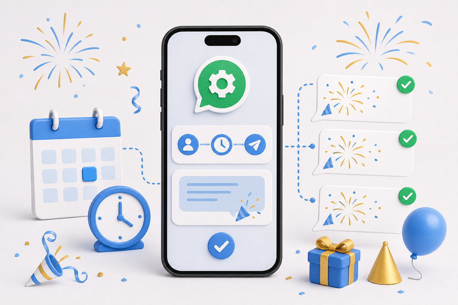 Descripción de imagen: ilustración generada para el artículo Automatiza Tus mensajes De Felicitación De Año Nuevo Con WhatsApp en AliBlueBox.