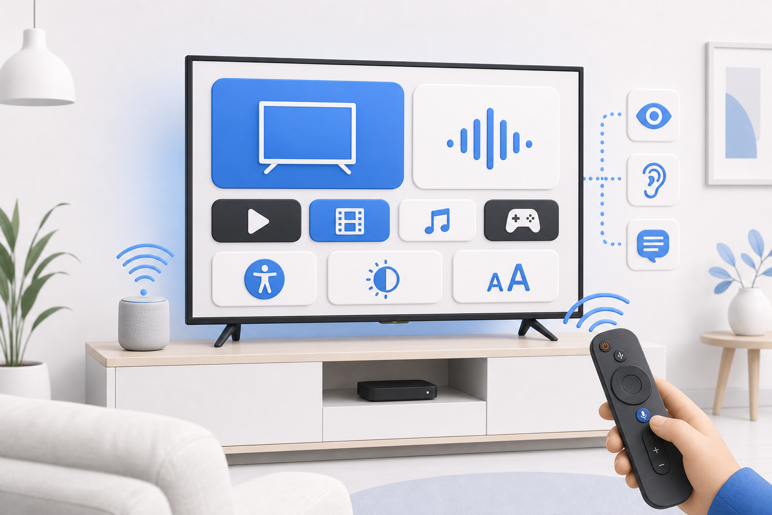 Descripción de imagen: ilustración generada para el artículo Mi Smart TV Accesible 2023 en AliBlueBox.