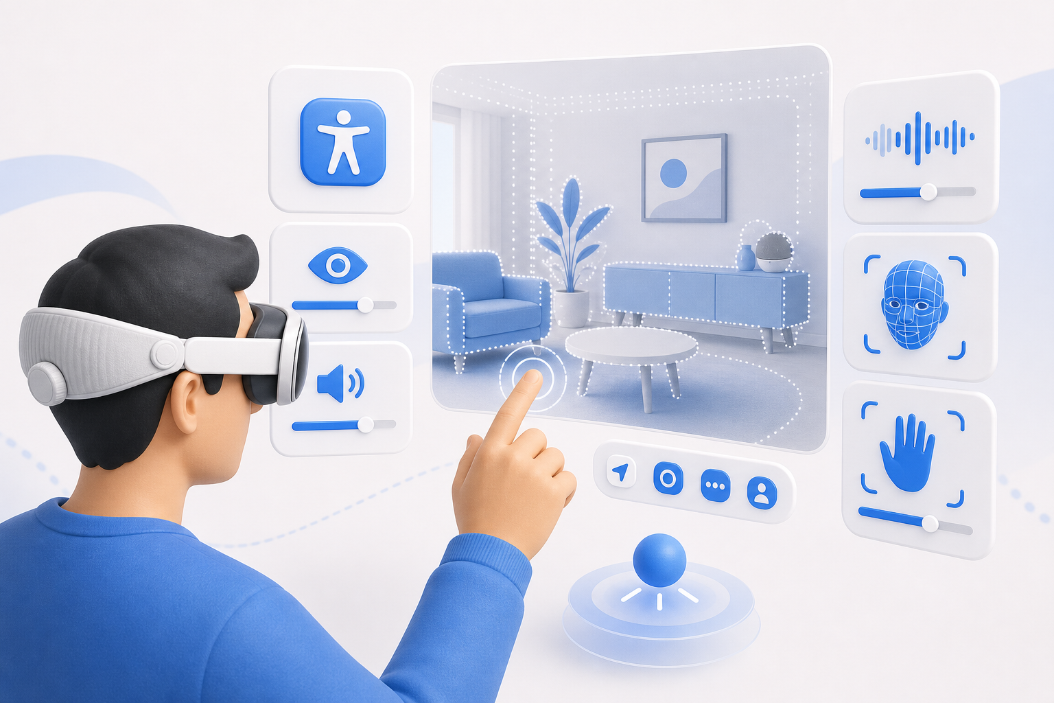 Descripción de imagen: ilustración generada para el artículo Accesibilidad De Vanguardia: Jonathan Chacón Nos Muestra VisionOS, De Las Apple Vision Pro en AliBlueBox.