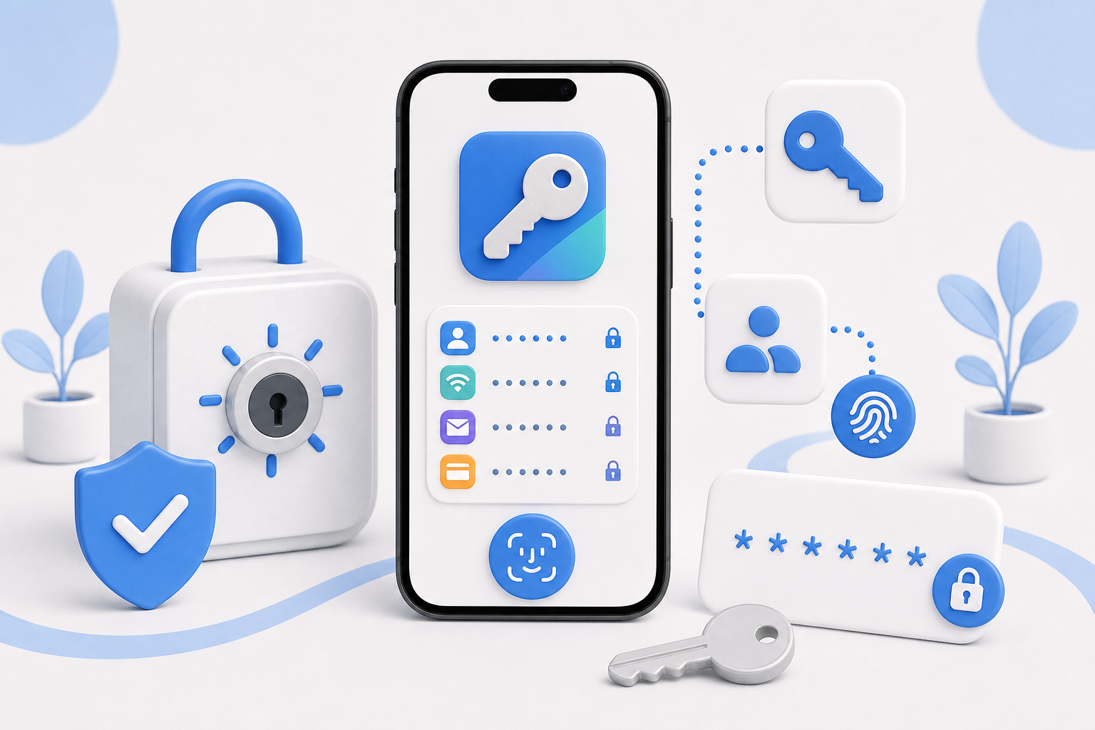 Descripción de imagen: ilustración generada para el artículo Novedades En iOS 17: Contraseñas en AliBlueBox.