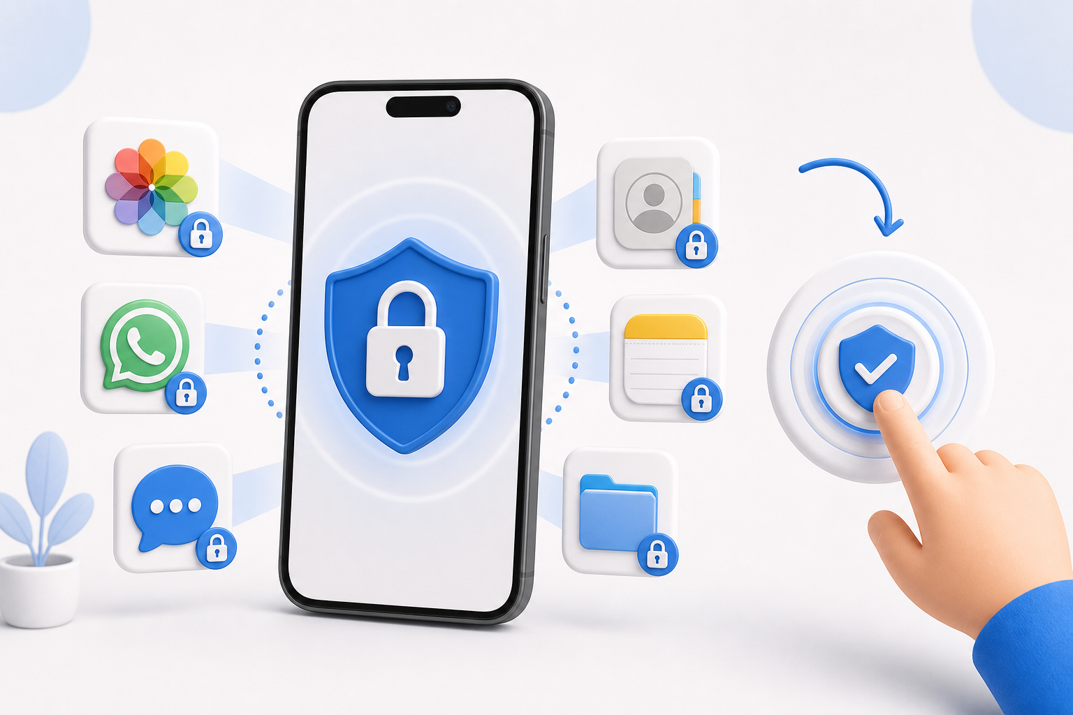Descripción de imagen: ilustración generada para el artículo Privacidad En Un Clic: Protege Tus Apps (Fotos, WhatsApp, etc) Fácilmente 🌐🔑 en AliBlueBox.