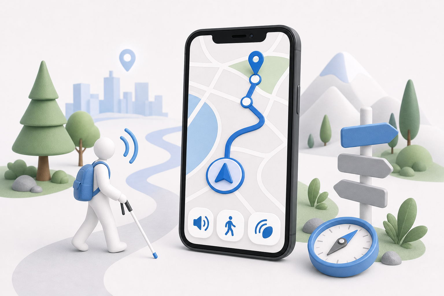 Descripción de imagen: ilustración generada para el artículo Descubre El Mundo Con GoodMaps Outdoors: Tu GPS Accesible en AliBlueBox.