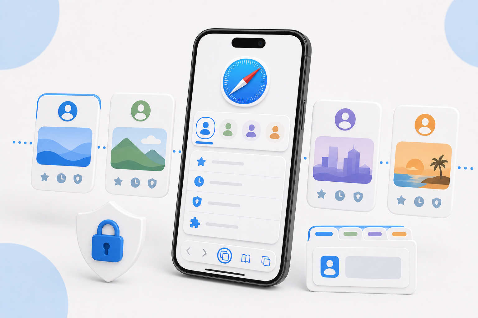 Descripción de imagen: ilustración generada para el artículo iOS 17 Safari: Cómo Crear y Cambiar Entre Múltiples Perfiles en AliBlueBox.