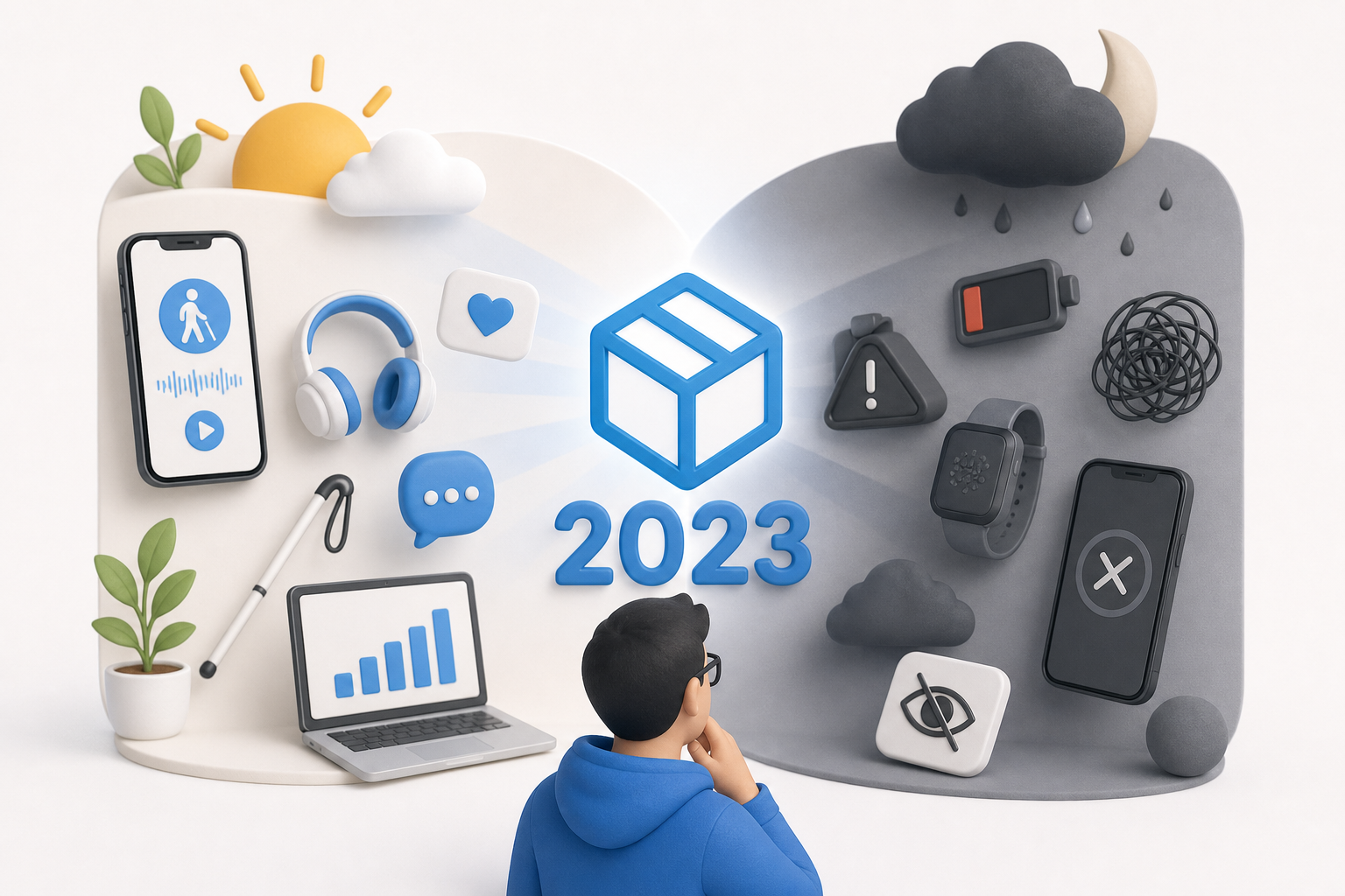 Descripción de imagen: ilustración generada para el artículo Mis Luces Y Sombras De 2023 en AliBlueBox.