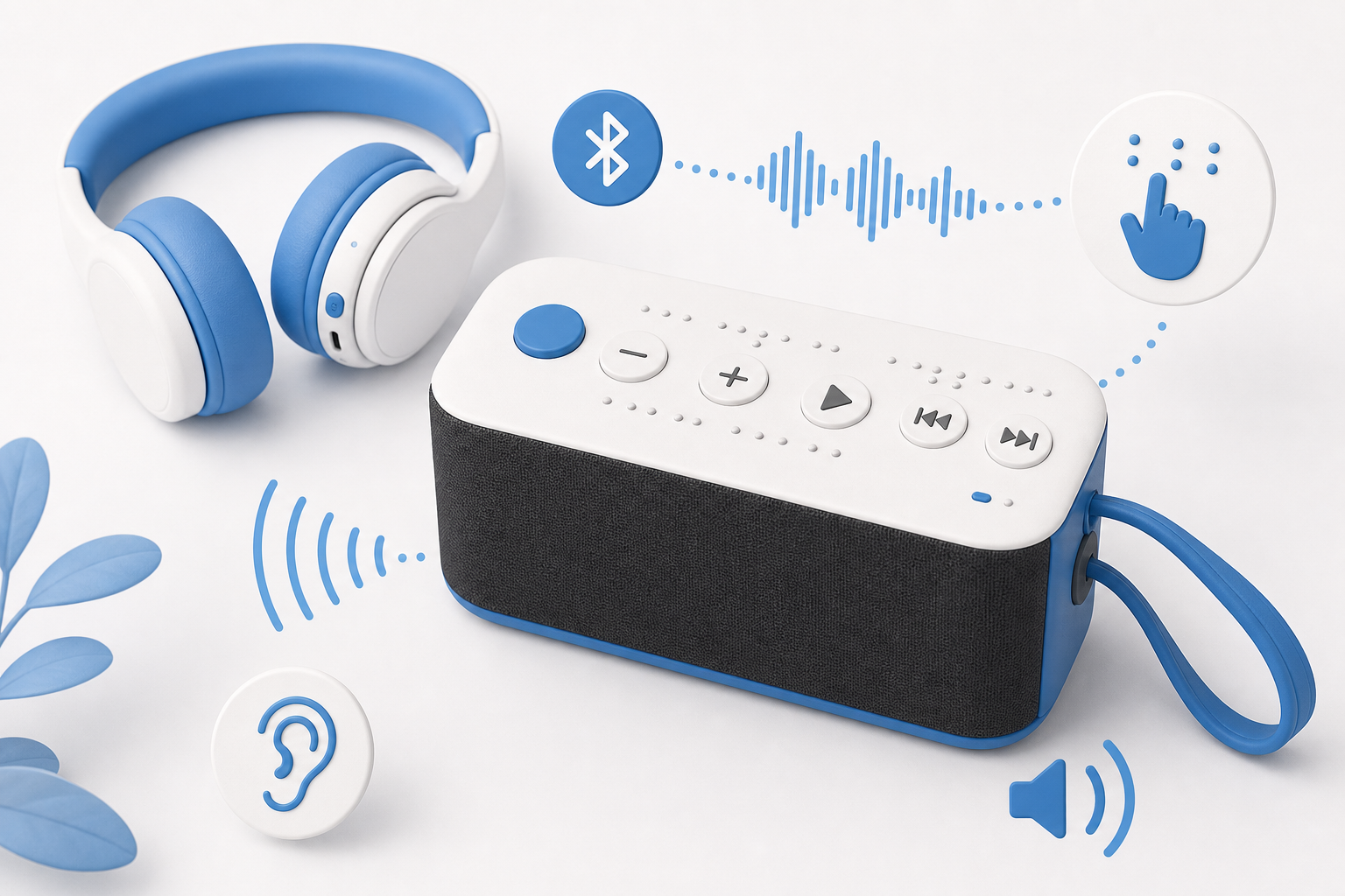 Descripción de imagen: ilustración generada para el artículo 🎧 RNIB Accord: Reproductor y Altavoz Bluetooth Accesible y Fácil de Usar 🔊 en AliBlueBox.